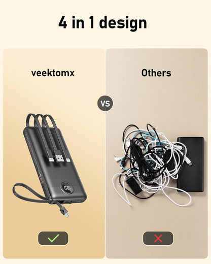 Portable Charger with Built-in Cables