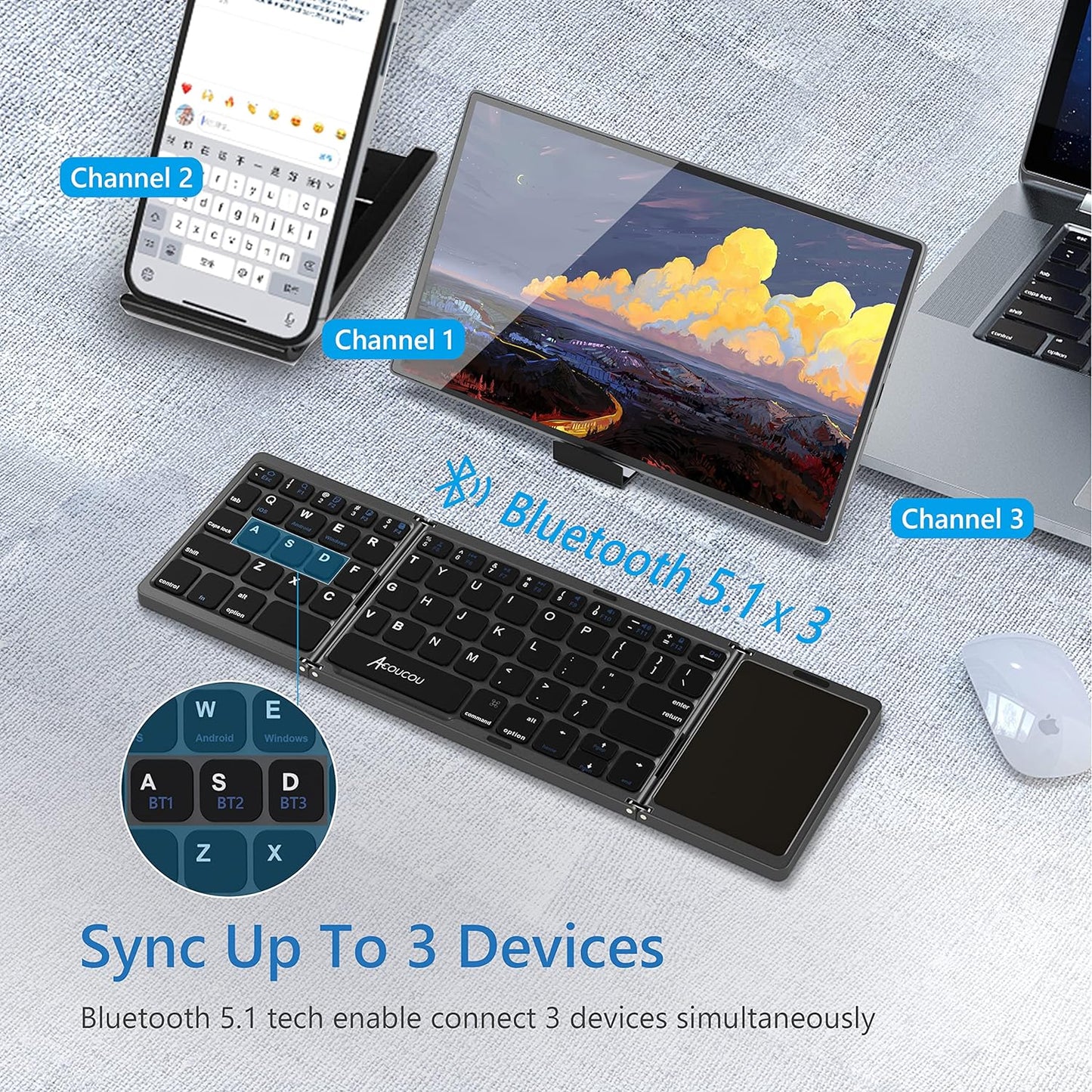 Foldable Bluetooth Keyboard with Touchpad