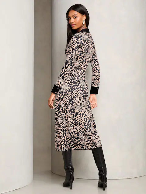 Lipsy Neutral Animal Printed Long Sleeve Jersey Shirt Dress