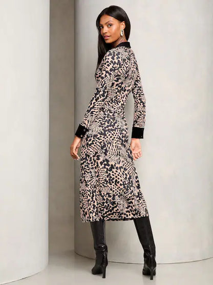 Lipsy Neutral Animal Printed Long Sleeve Jersey Shirt Dress