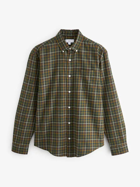 Green Check Long Sleeve 100% Cotton Oxford Shirt