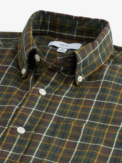 Green Check Long Sleeve 100% Cotton Oxford Shirt