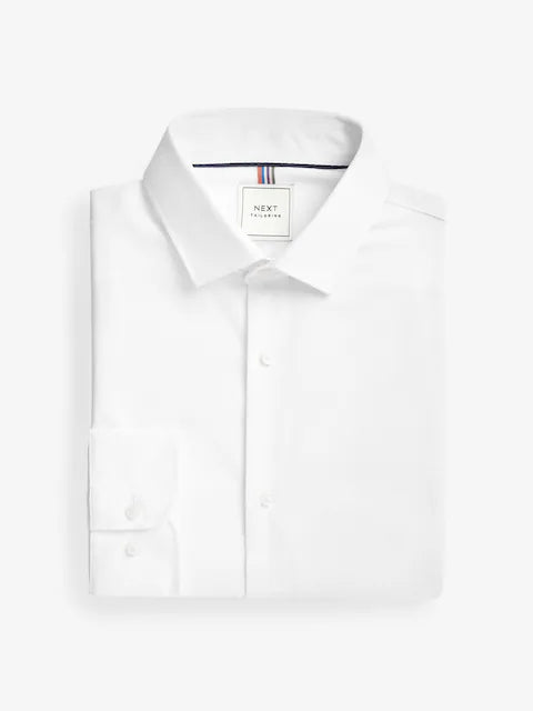 White Slim Fit Easy Care Textured Single Cuff Shirt