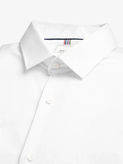 White Slim Fit Easy Care Textured Single Cuff Shirt