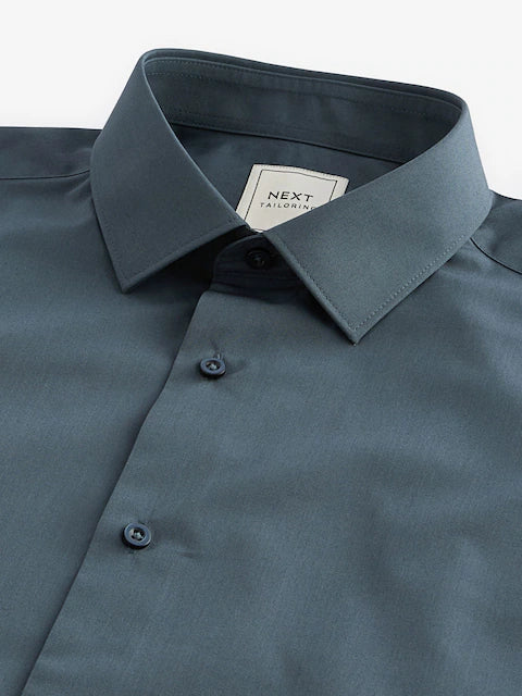 Petrol Blue Slim Fit Easy Care Single Cuff Shirt