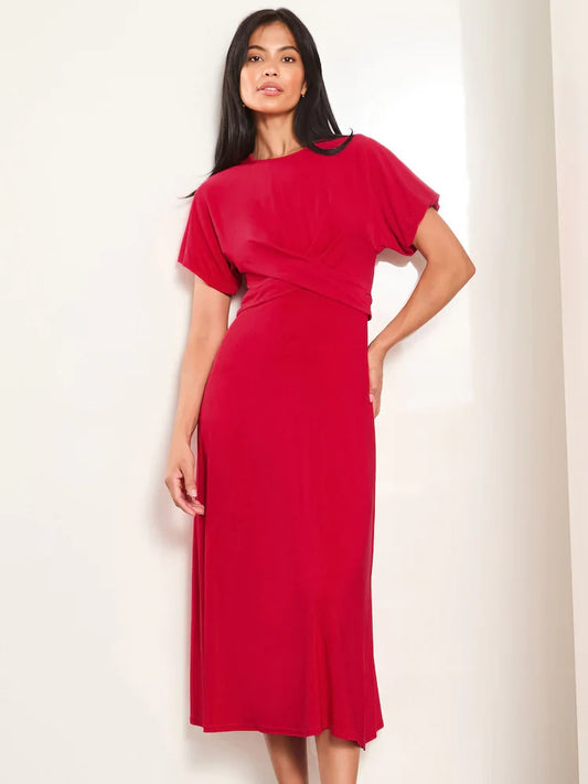 Lipsy Red Cross Front Underbust Jersey Midi Dress