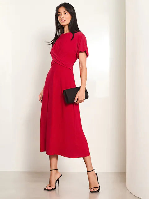 Lipsy Red Cross Front Underbust Jersey Midi Dress