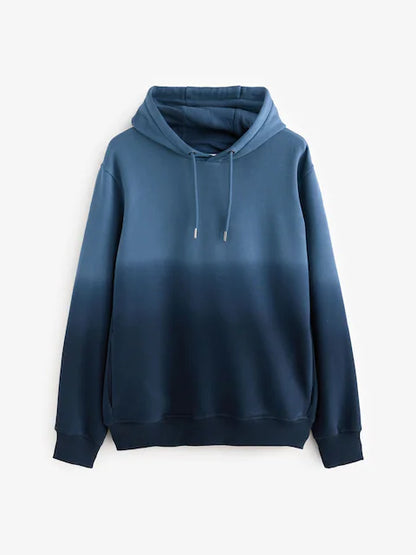 Navy Blue Ombre Dip-Dye Cotton Rich Jersey Hoodie