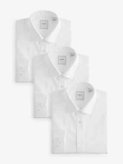 White Slim Fit Single Cuff Easy Care Shirts 3 Pack